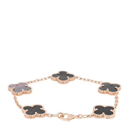 Van Cleef & Arpels 18K Rose Gold Gray Mother of Pearl 5 Motifs Vintage Alhambra Bracelet 2 of 4