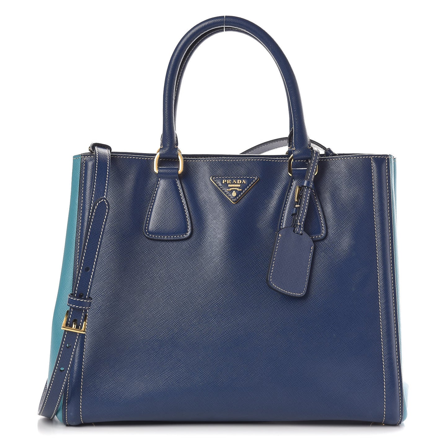 Saffiano Lux Bi-Color Small Tote Bluette Turchese