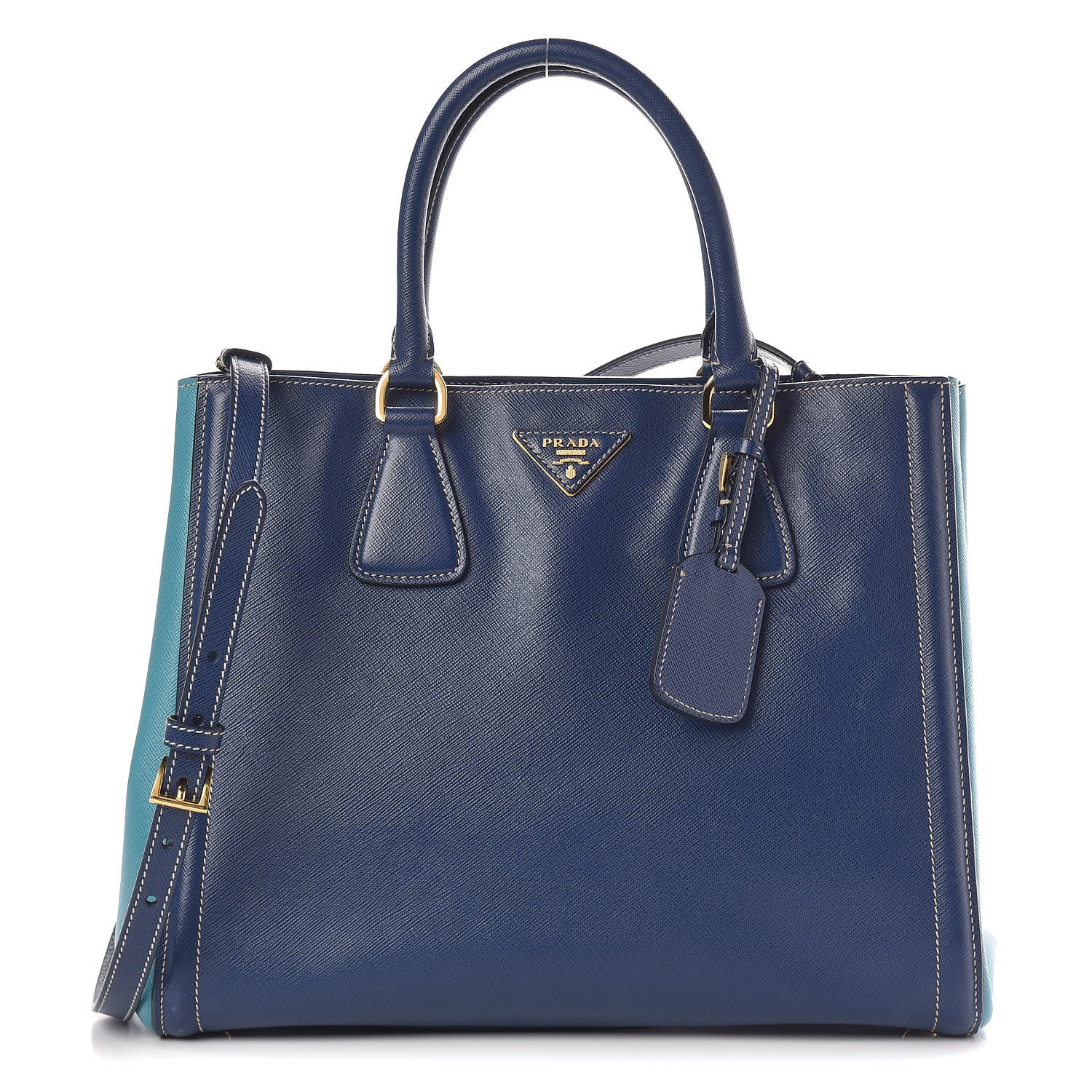Prada Saffiano Lux Bi-Color Small Tote Bluette Turchese 1 of 17