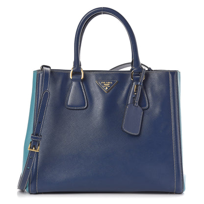 Prada Saffiano Lux Bi-Color Small Tote Bluette Turchese 1 of 17
