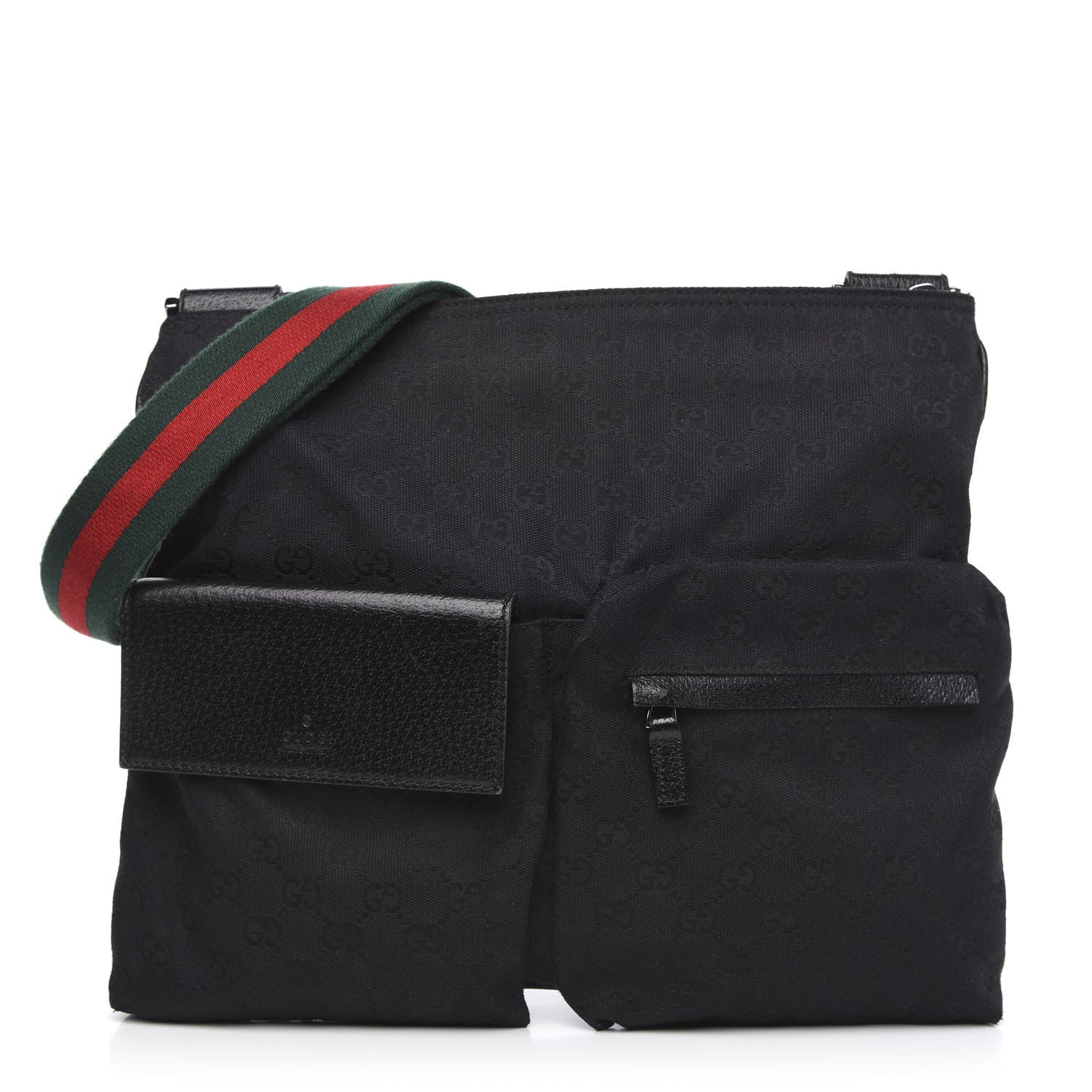 Gucci Monogram Web Medium Double Pocket Messenger Bag Black 1 of 10