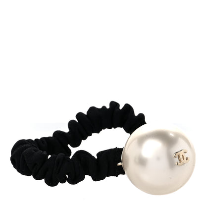 Chanel Pearl CC Hair Tie Black Gold Pearly White 1 of 5
