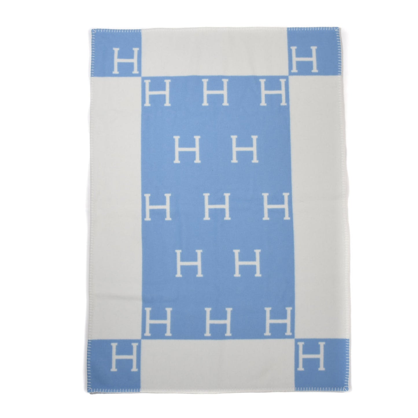 Wool Cashmere Avalon Baby Blanket Bleu Genievre White