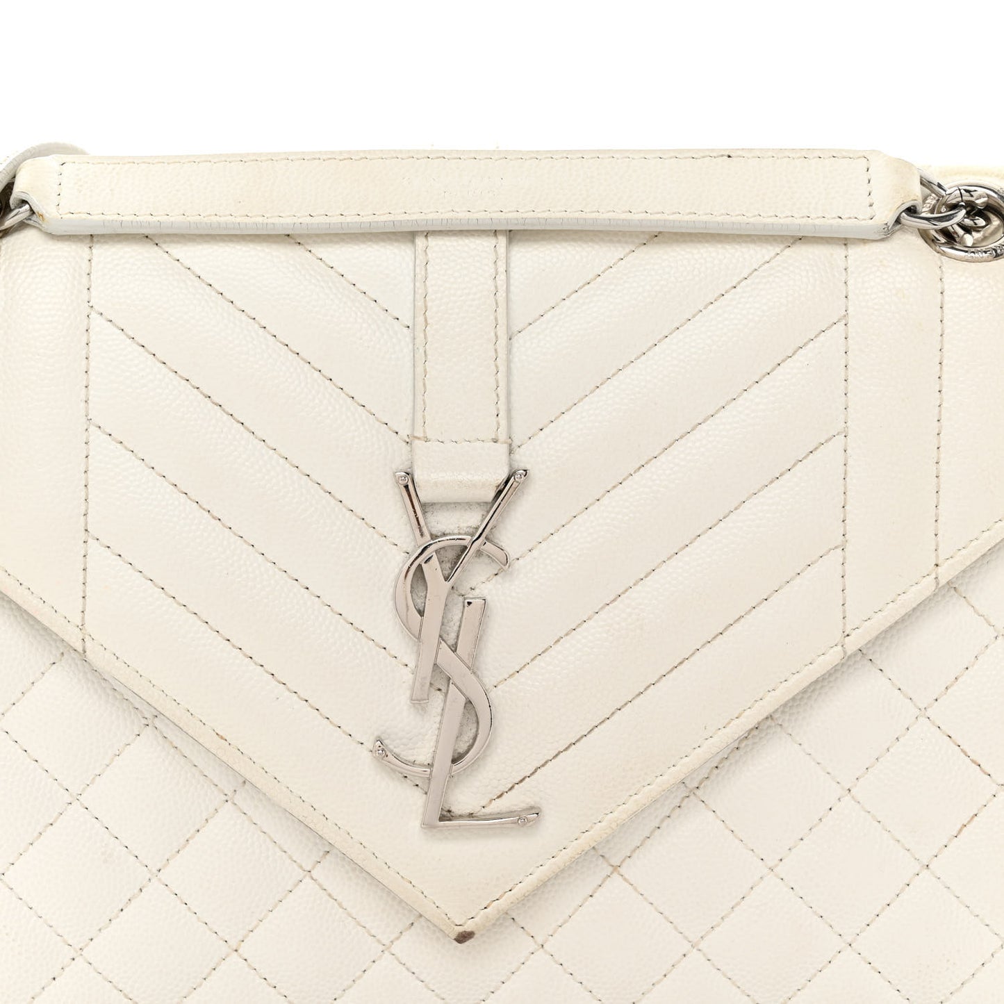 Grain De Poudre Textured Mixed Matelasse Medium Triquilt Monogram Satchel Blanc Vintage