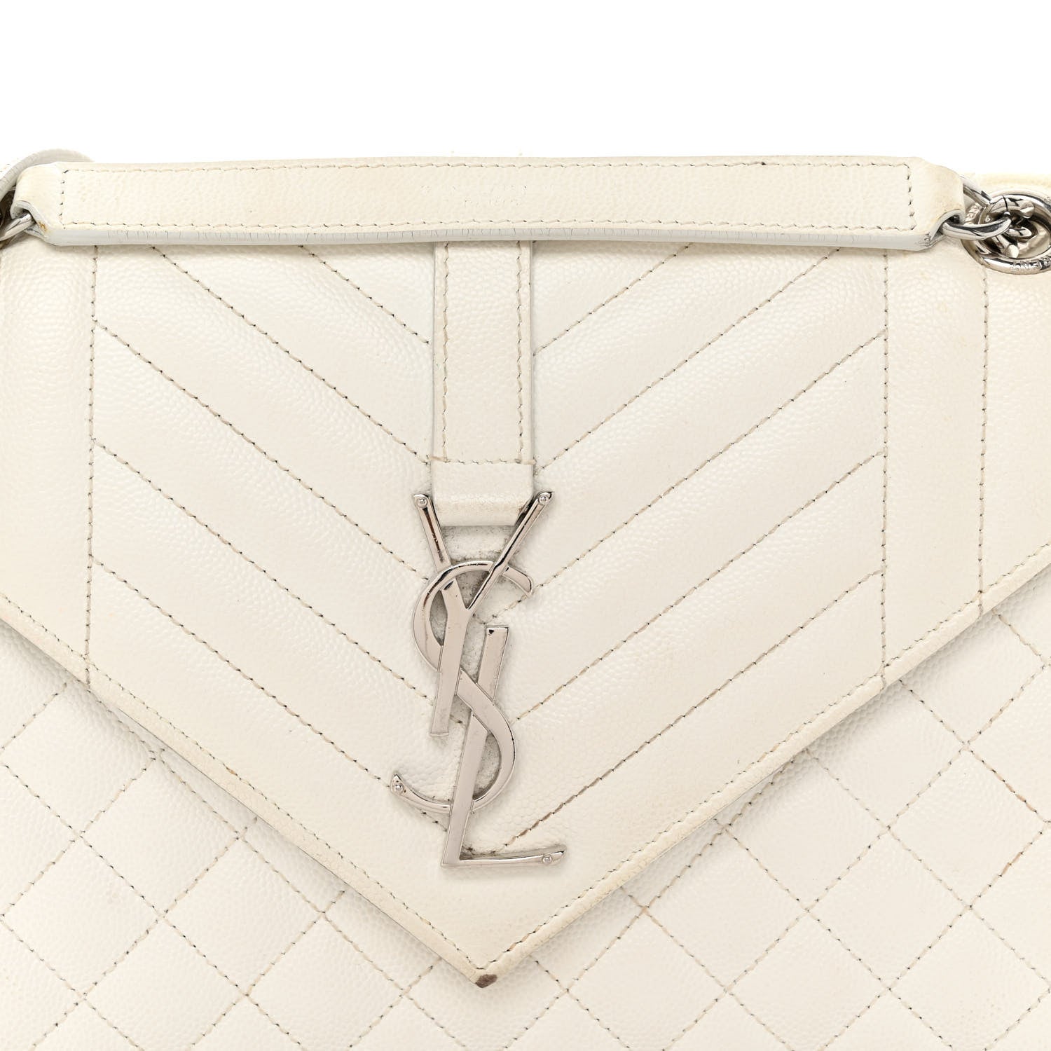 Saint Laurent Grain De Poudre Textured Mixed Matelasse Medium Triquilt Monogram Satchel Blanc Vintage 7 of 14