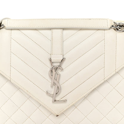 Saint Laurent Grain De Poudre Textured Mixed Matelasse Medium Triquilt Monogram Satchel Blanc Vintage 7 of 14