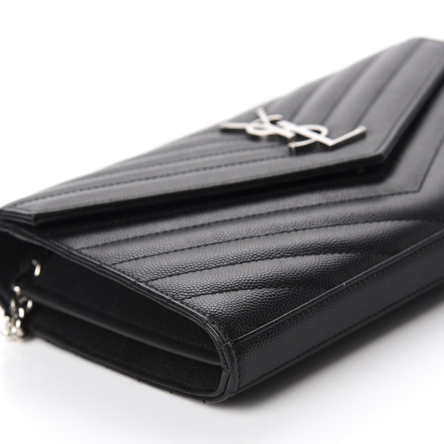 Grain De Poudre Matelasse Chevron Monogram Chain Wallet Black