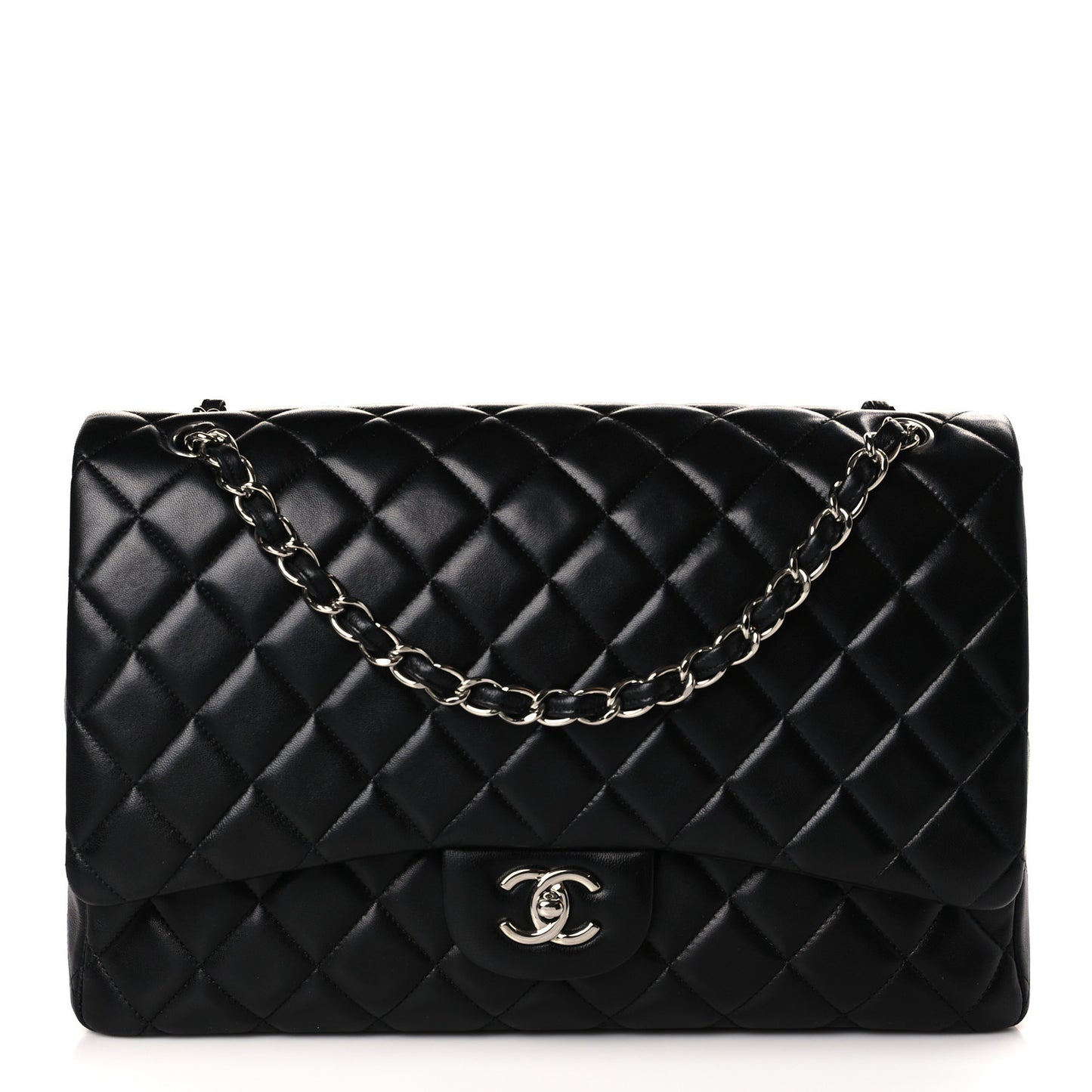 Lambskin Quilted Maxi Single Flap Black