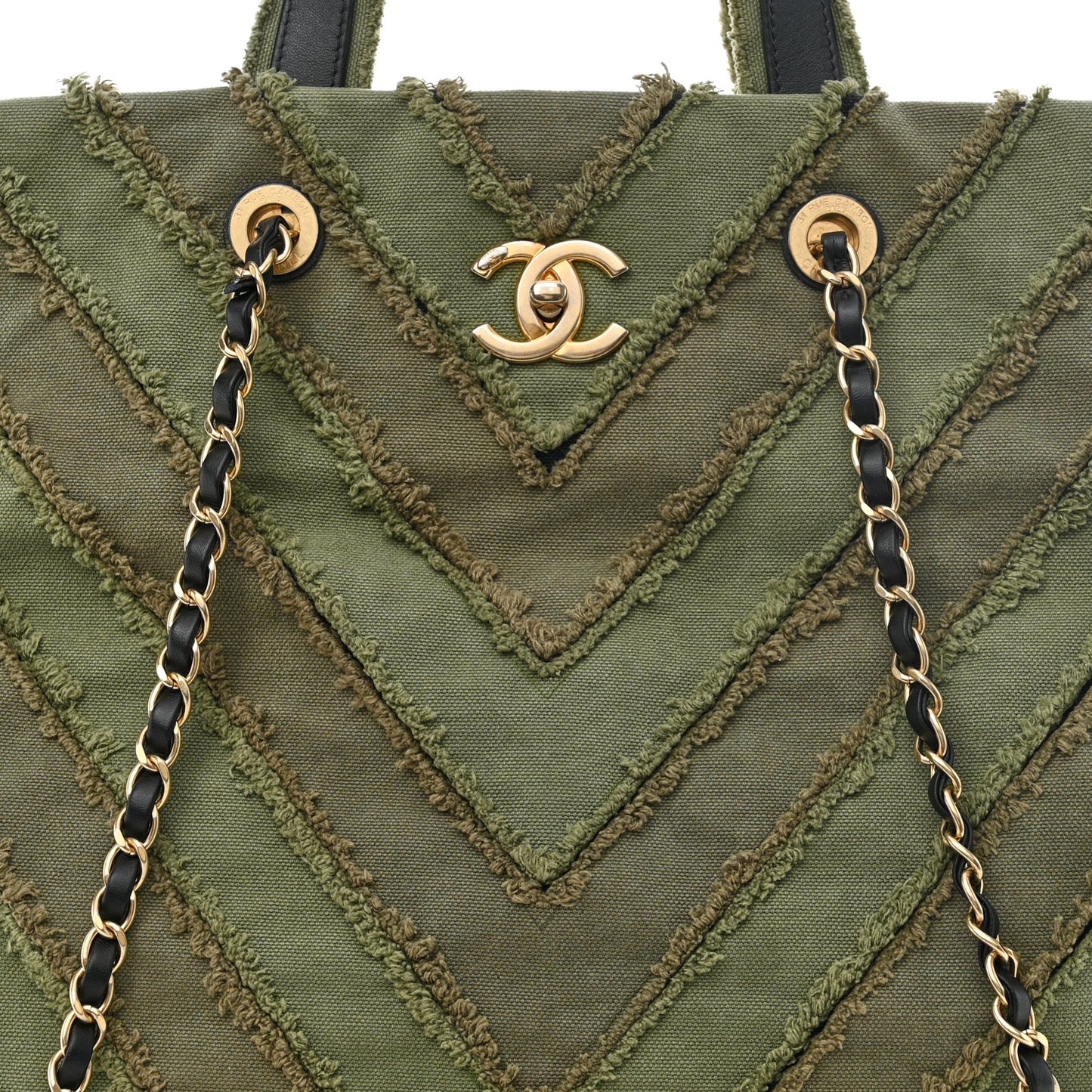 Canvas Chevron Cuba Patchwork Shopper Tote Khaki