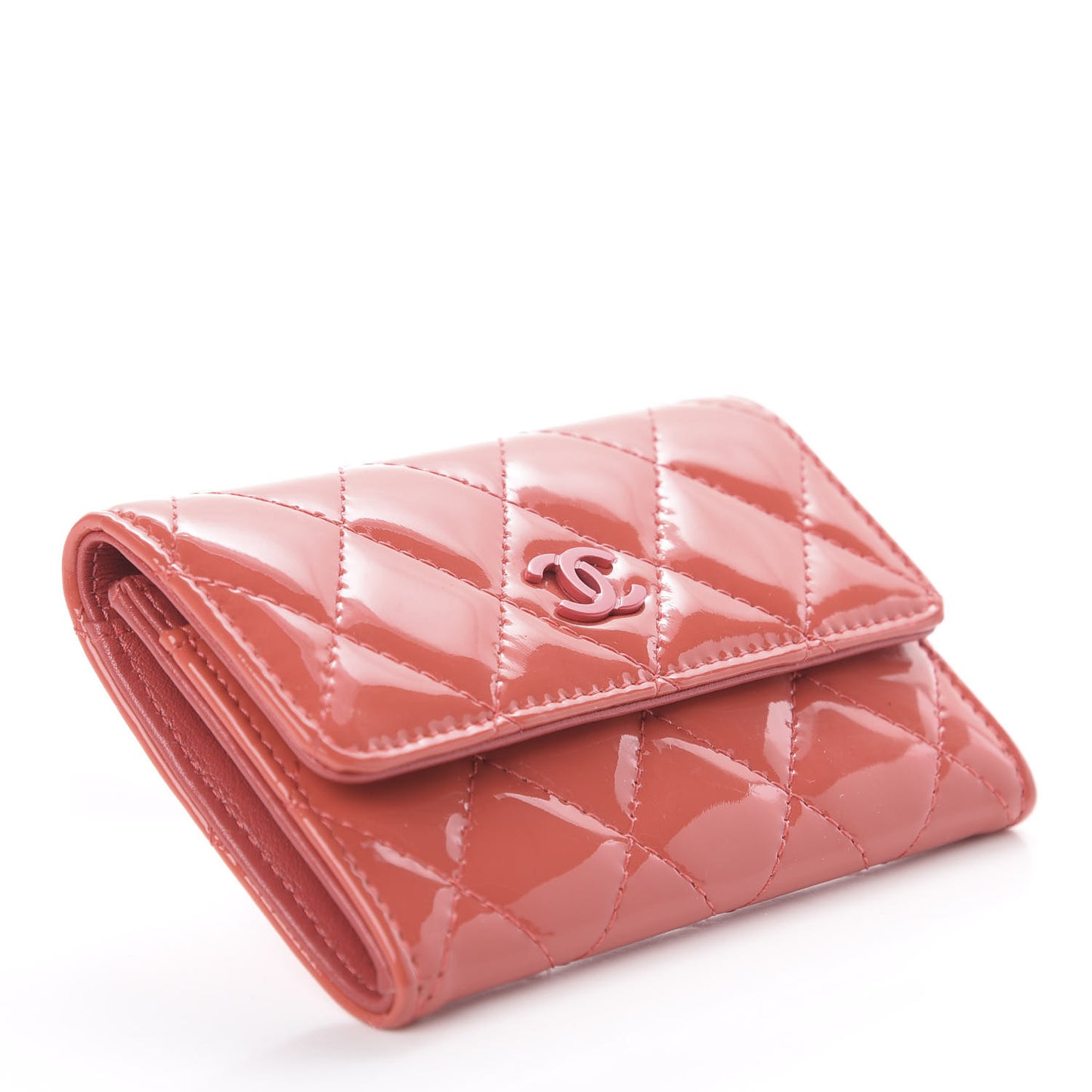 Patent Quilted Flap Card Holder Dark Pink
