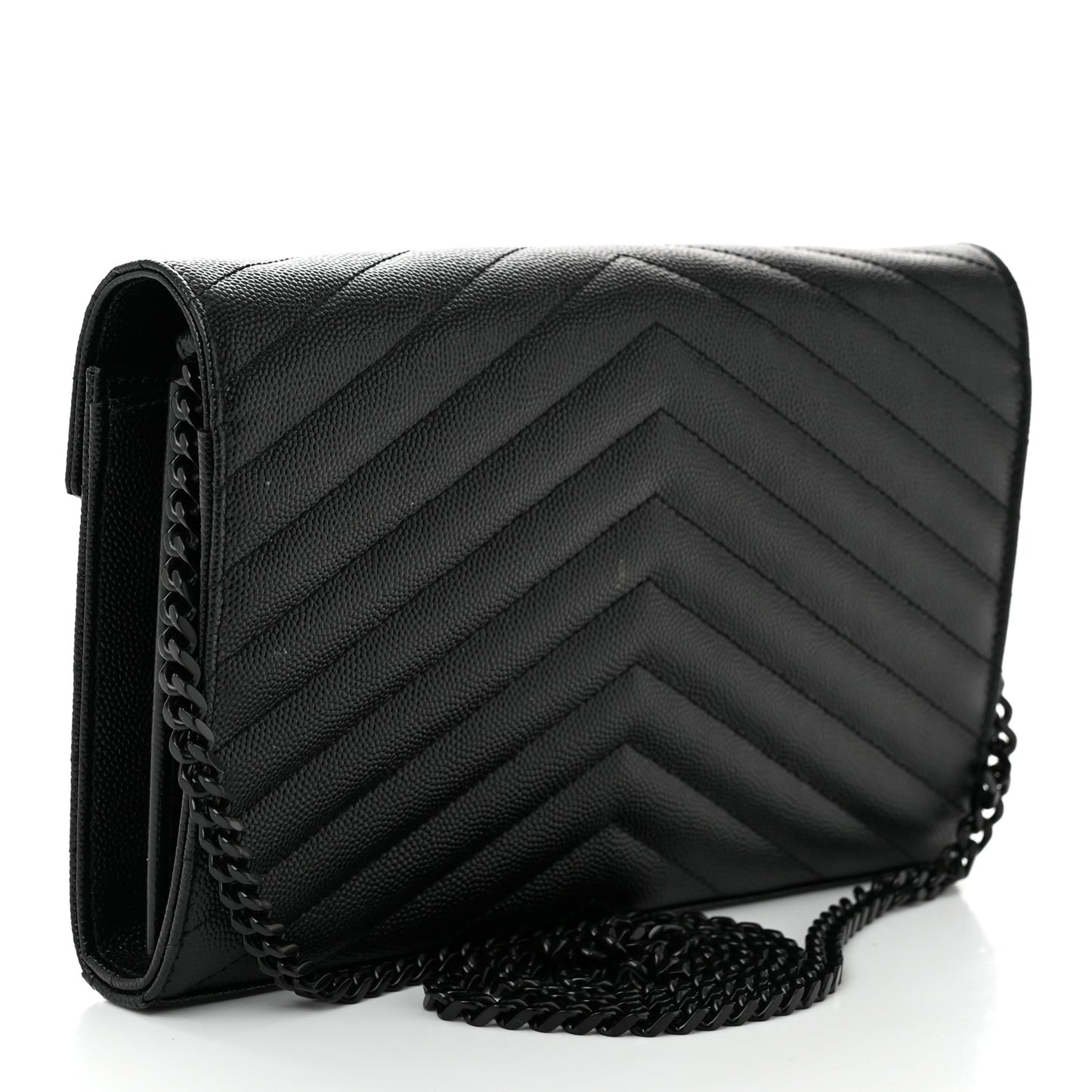 Grain De Poudre Matelasse Chevron Monogram Monochrome Chain Wallet Black