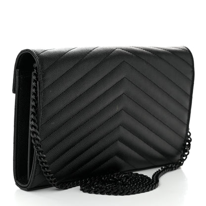 Saint Laurent Grain De Poudre Matelasse Chevron Monogram Monochrome Chain Wallet Black 3 of 12