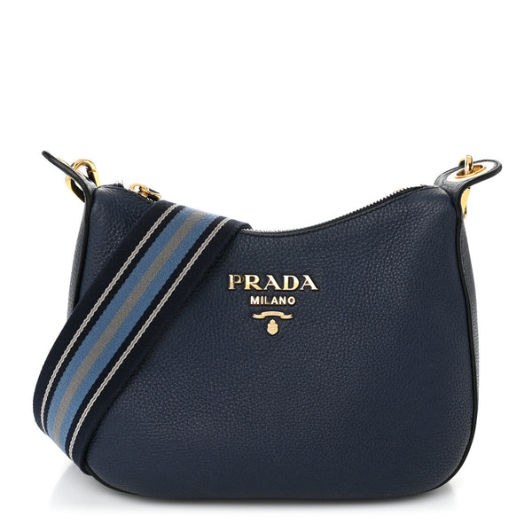 PRADA ネイビー ボディバッグ Prada Vitello Phenix Small Zippered Messenger Hobo Baltico 1626875