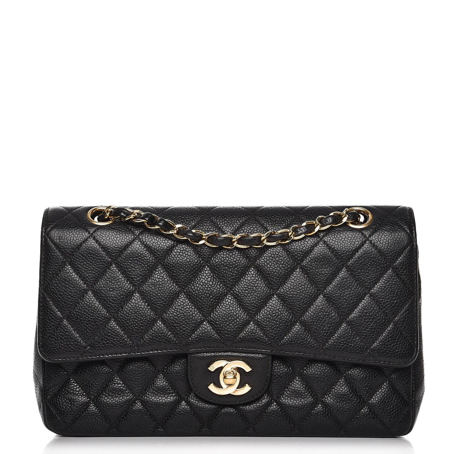 Caviar Quilted Medium Double Flap Black