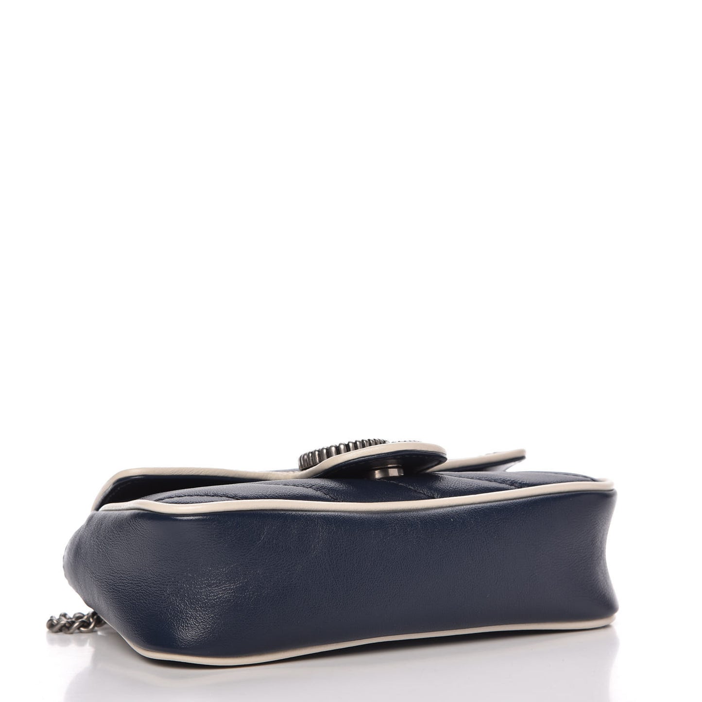 Vintage Effect Calfskin Matelasse Diagonal Super Mini Torchon GG Marmont Shoulder Bag Blue Agata Mystic White