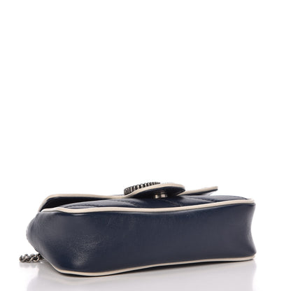 Gucci Vintage Effect Calfskin Matelasse Diagonal Super Mini Torchon GG Marmont Shoulder Bag Blue Agata Mystic White 4 of 11
