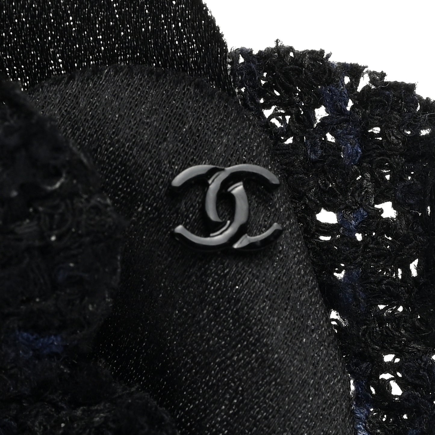 Tweed Fabric Camellia Pin Brooch Navy Blue Black