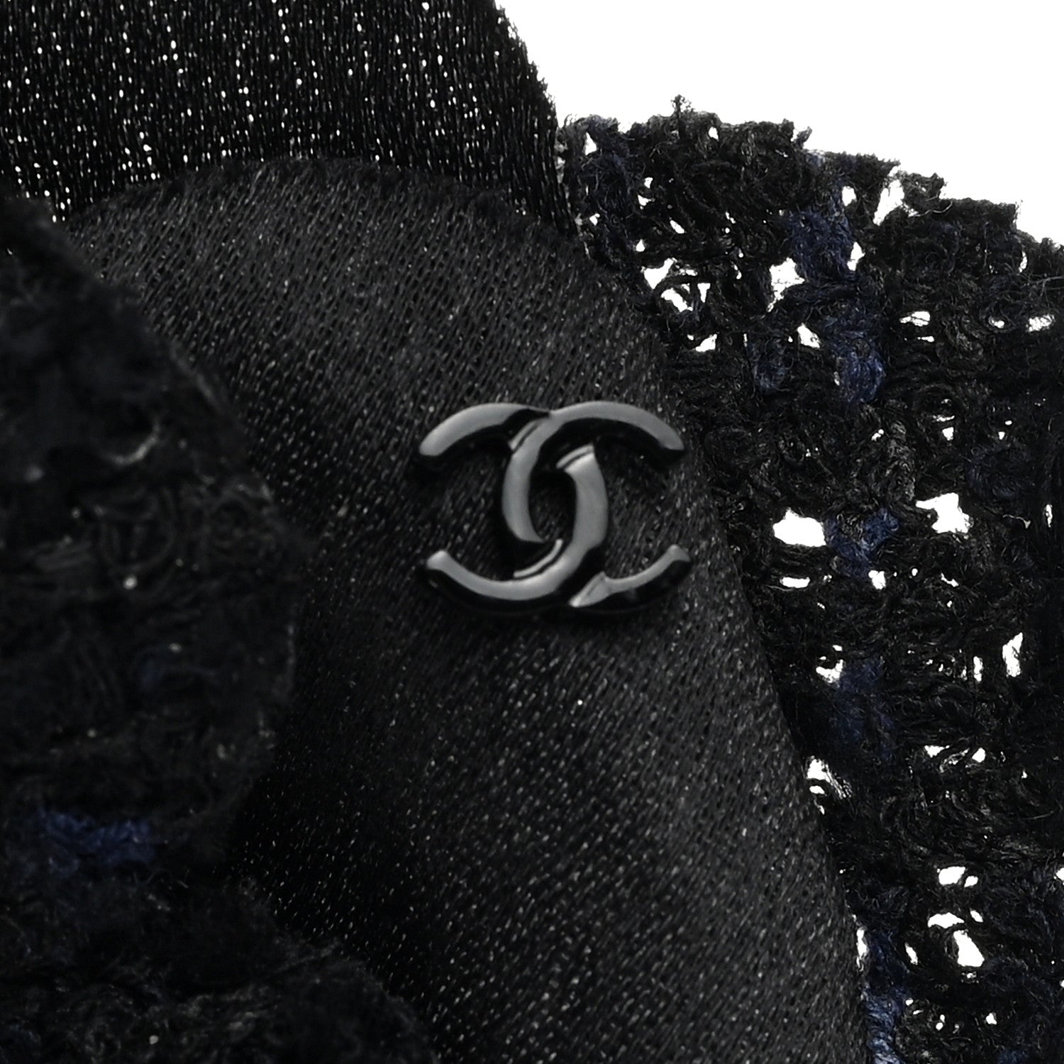 Chanel Tweed Fabric Camellia Pin Brooch Navy Blue Black 3 of 3
