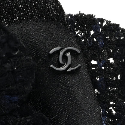 Chanel Tweed Fabric Camellia Pin Brooch Navy Blue Black 3 of 3