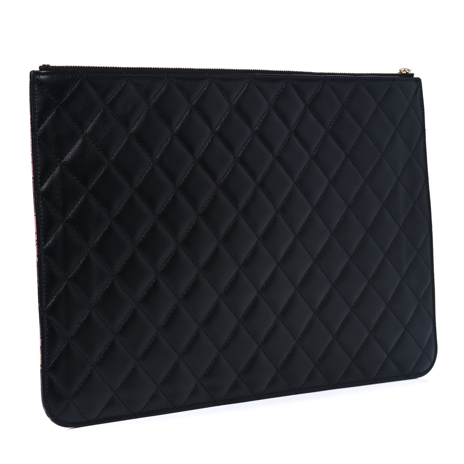 Chanel Coated Canvas Lambskin Quilted Large Camellia Cosmetic Case Pink Black 2 of 5