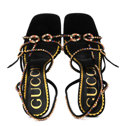 Gucci Kid Scamosciato Crystal Embellished Carmen High Heel Sandals 38 Black 2 of 9