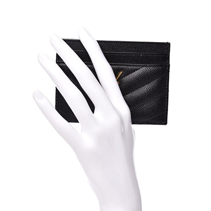 Saint Laurent Grain De Poudre Matelasse Chevron Monogram Credit Card Case Black 2 of 8