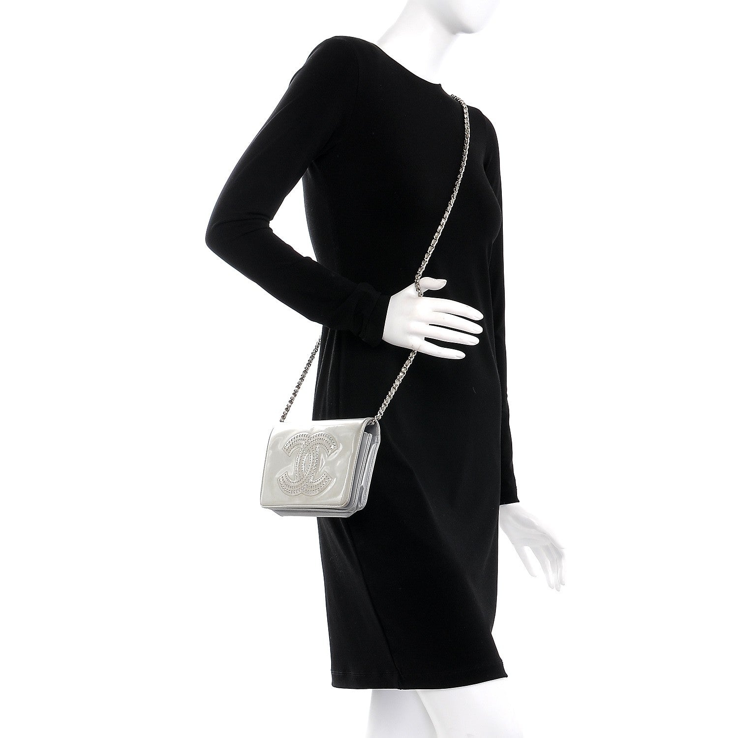 Chanel Patent Strass Wallet On Chain WOC Silver 2 of 12