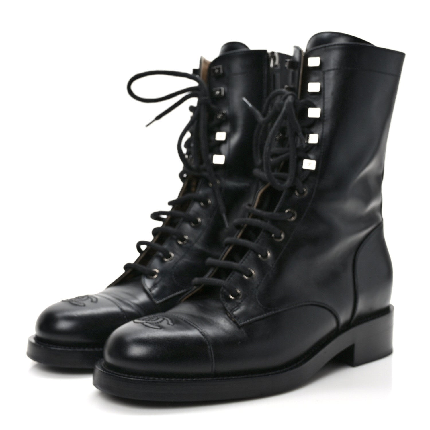 Chanel Calfskin Lace Up Combat Boots 41 Black 3 of 10