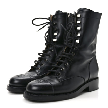Chanel Calfskin Lace Up Combat Boots 41 Black 3 of 10