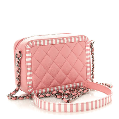 Chanel Caviar Quilted Striped CC Filigree Clutch With Chain Pink White 3 of 10
