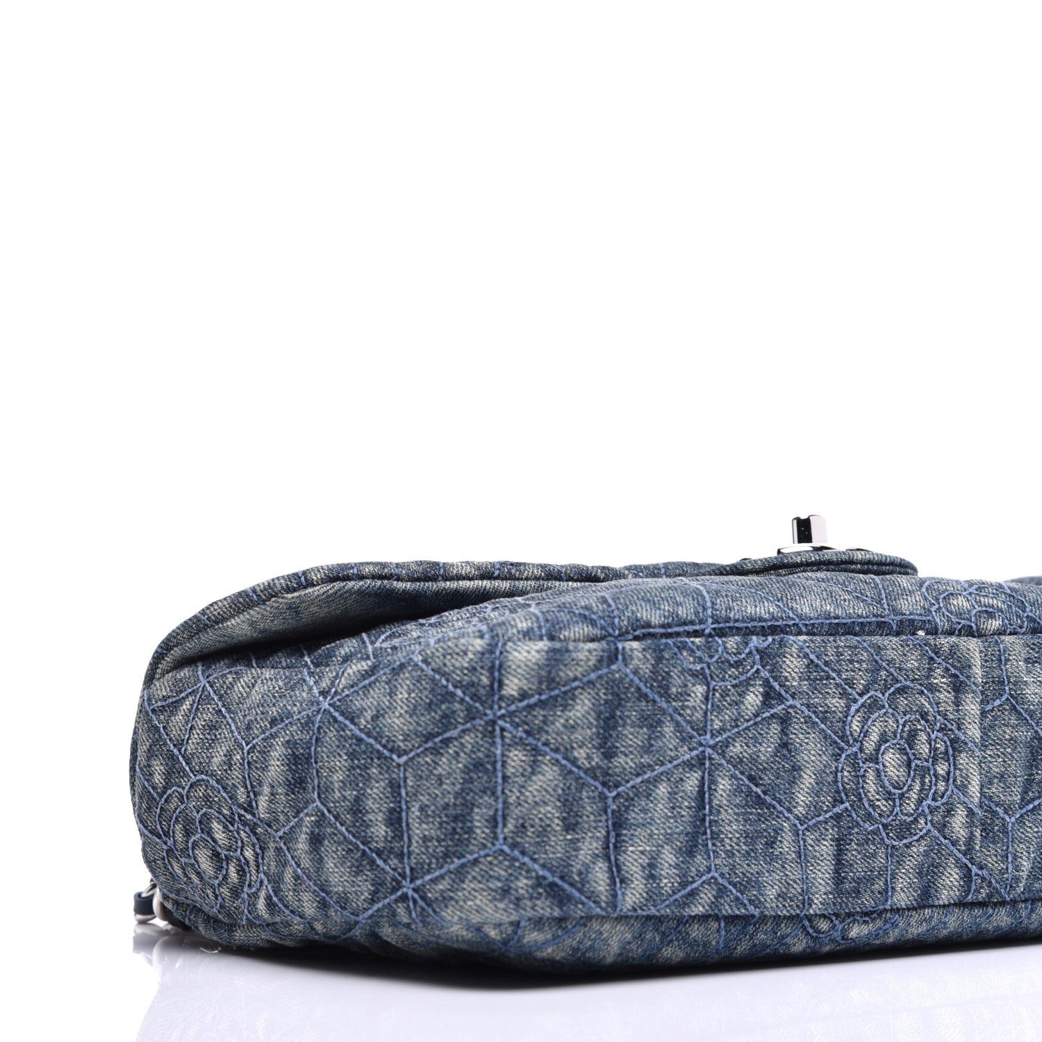Chanel Denim Quilted Camellia Embroidered Medium Flap Blue 7 of 8