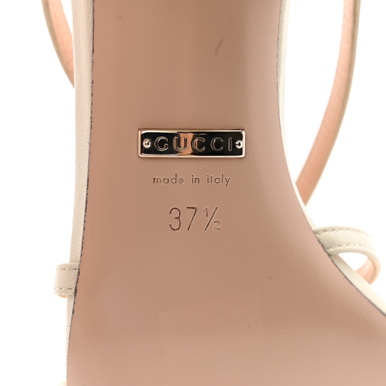 Gucci Malaga Kid Zumi Mid Heel Slide Sandals 37.5 Dusty White 6 of 9