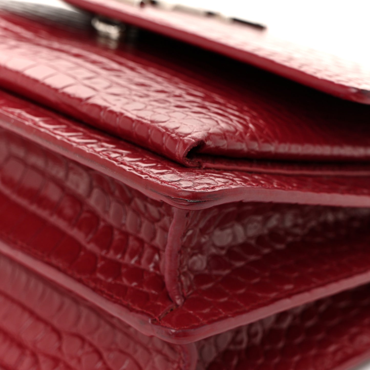 Calfskin Crocodile Embossed Medium Monogram Sunset Rouge Eros