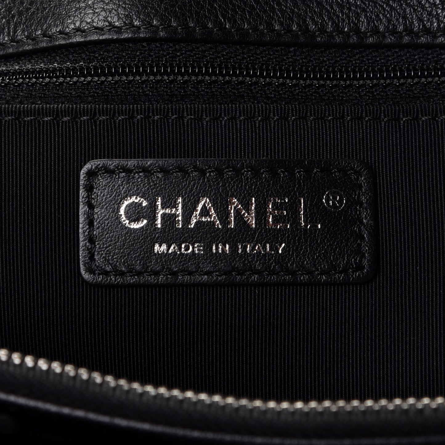 Metallic Grained Calfskin Quilted Large Casual Pocket Tote Black