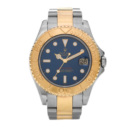 Rolex Stainless Steel 18K Yellow Gold 35mm Oyster Perpetual Date Yacht-Master Watch Blue 168623 1 of 5