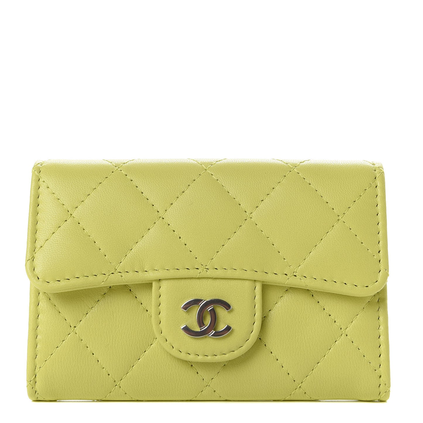 Lambskin Quilted Flap Card Holder Yellow