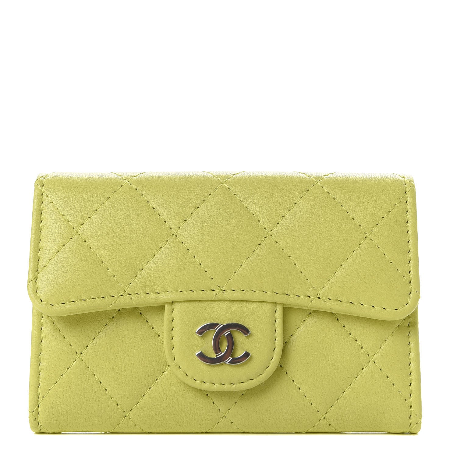 Chanel Lambskin Quilted Flap Card Holder Yellow 1 of 9
