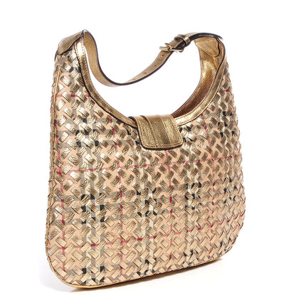 Burberry Leather Woven Nova Check Brook Hobo Gold 3 of 9