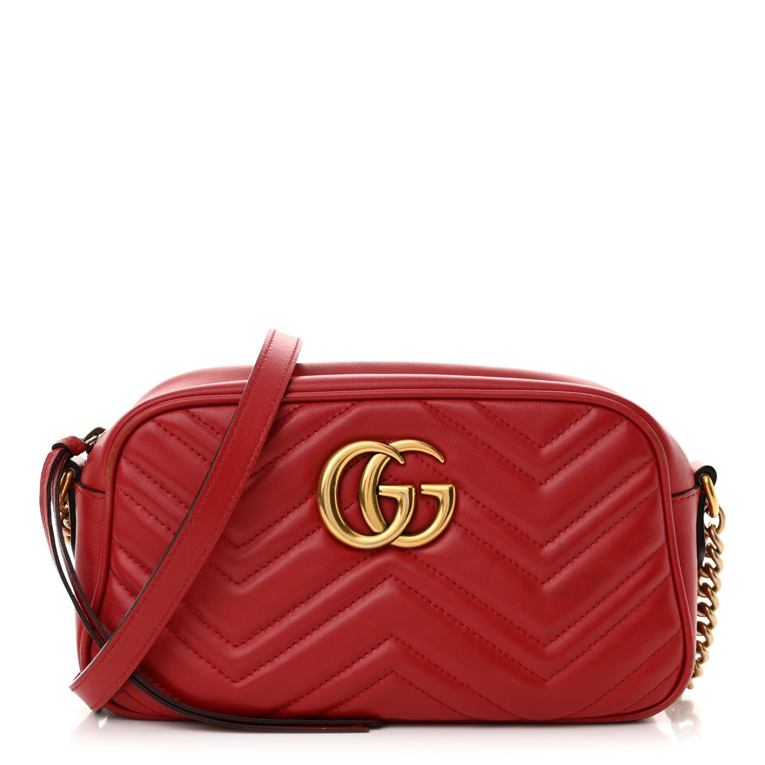 Gucci Calfskin Matelasse Small GG Marmont Chain Shoulder Bag Hibiscus Red 1 of 17