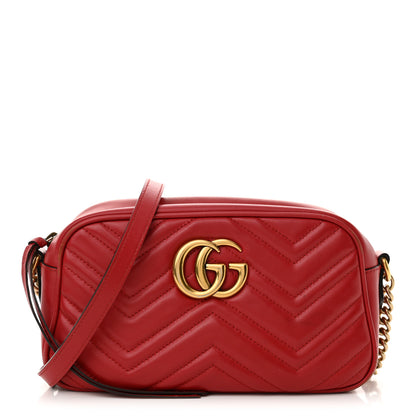 Gucci Calfskin Matelasse Small GG Marmont Chain Shoulder Bag Hibiscus Red 1 of 17