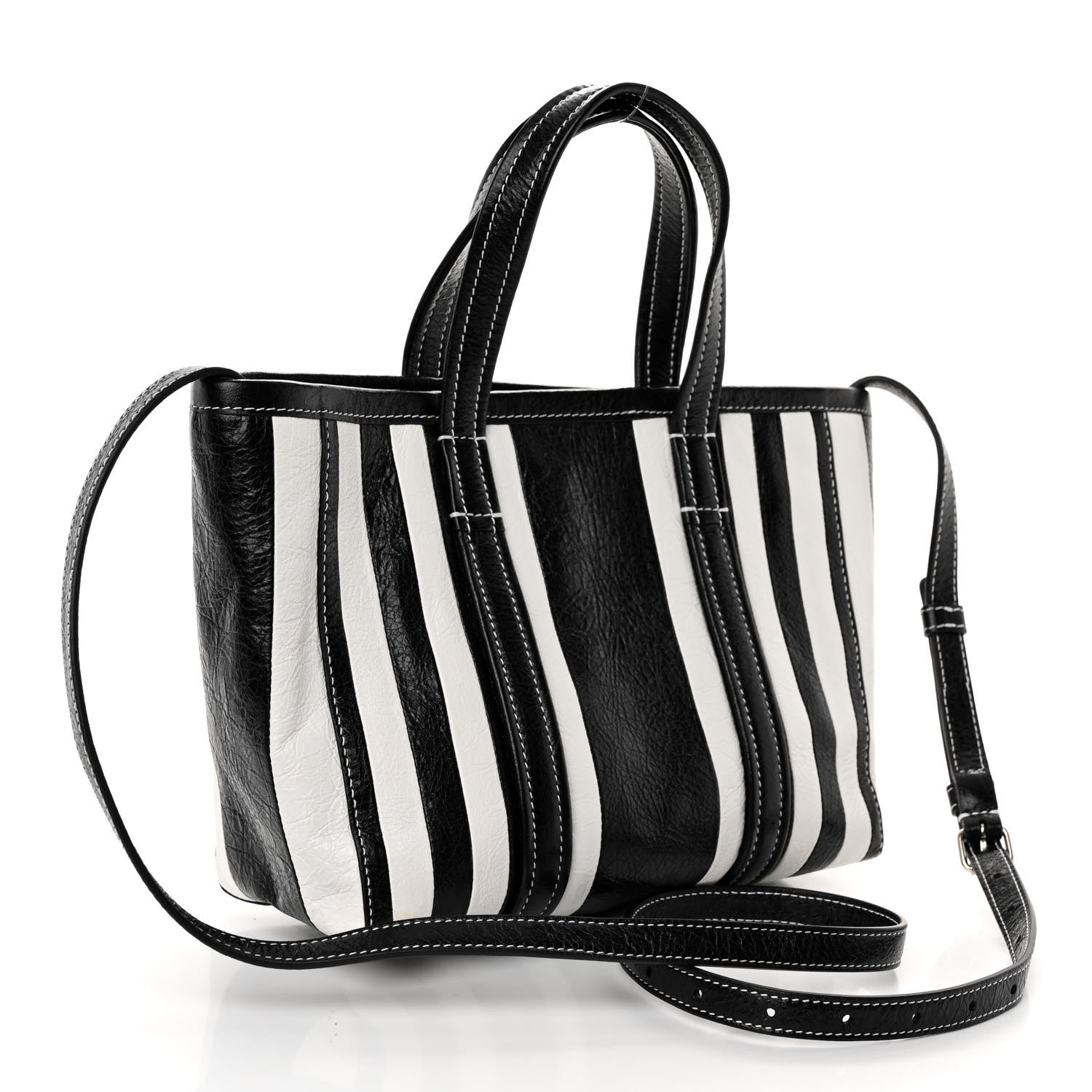 Balenciaga Agneau Arena Striped Patchwork Small Barbes East West Shopper Black White 3 of 9