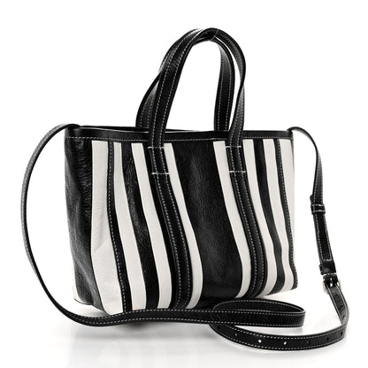Balenciaga Agneau Arena Striped Patchwork Small Barbes East West Shopper Black White 3 of 9