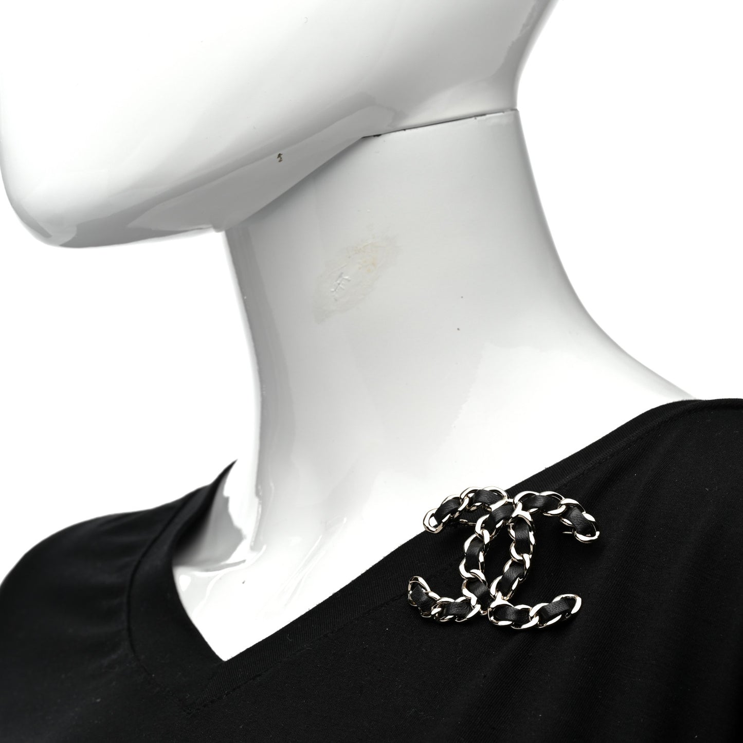 Lambskin Chain CC Brooch Black Gold