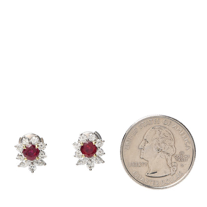 Tiffany Platinum Diamond Ruby Flower Stud Earrings 2 of 5