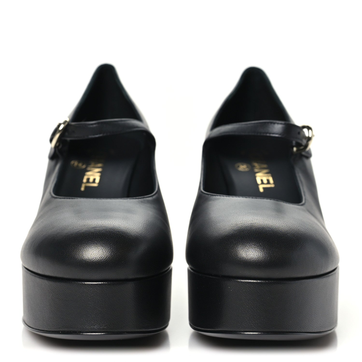 Chanel Lambskin Mary Jane Platform Pumps 38.5 Black 3 of 10