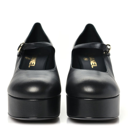 Chanel Lambskin Mary Jane Platform Pumps 38.5 Black 3 of 10
