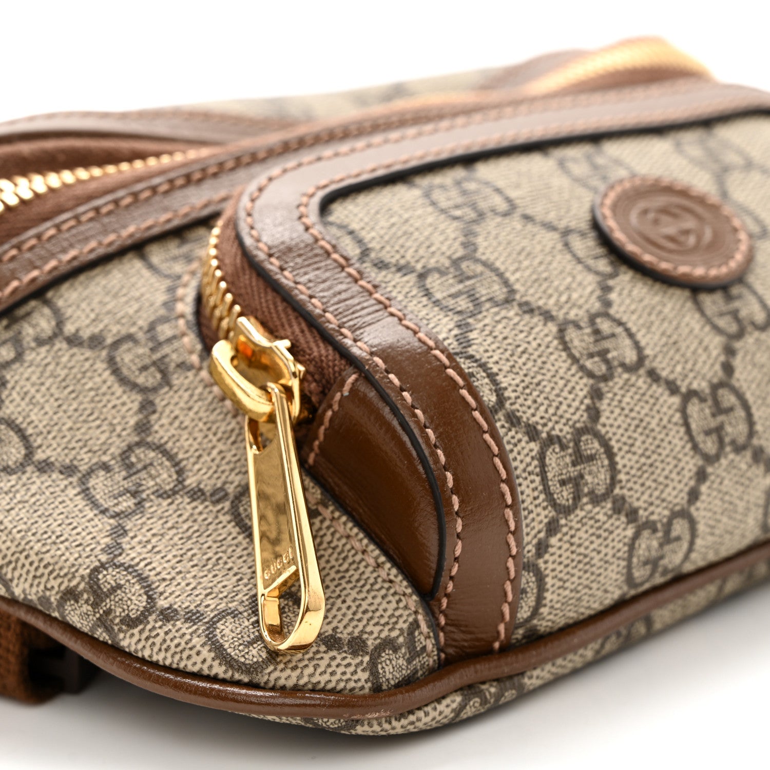 Gucci GG Supreme Monogram Textured Calfskin Retro Interlocking G Belt Bag Beige Ebony Brown Sugar 8 of 10