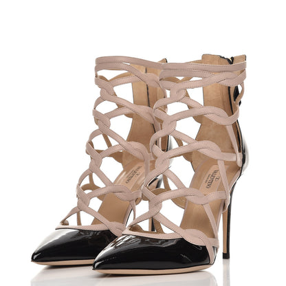 Valentino Garavani Nappa Patent Strappy Pumps 38.5 Black Poudre 3 of 8