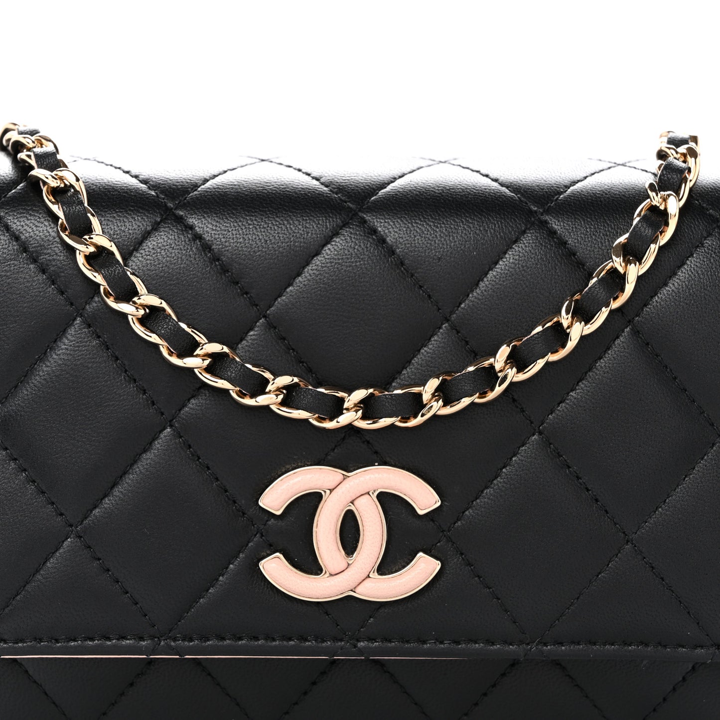 Lambskin Quilted Mini Wallet on Chain WOC Black Pink