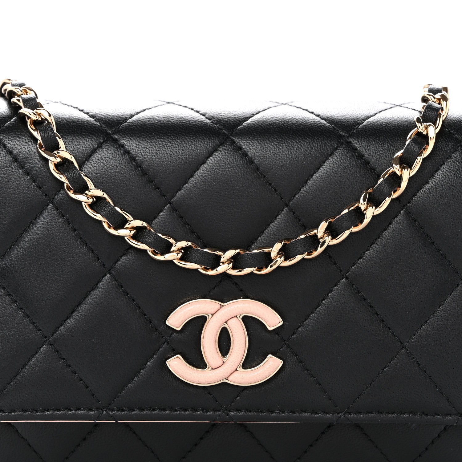 Chanel Lambskin Quilted Mini Wallet on Chain WOC Black Pink 9 of 13